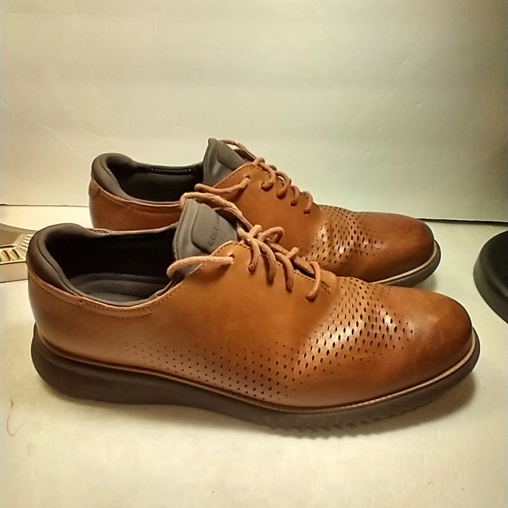 Cole Haan 2.Zerogrand Laser British Tan Wingtip Oxford Shoes Men’s sz 10.5M. - Picture 2 of 12